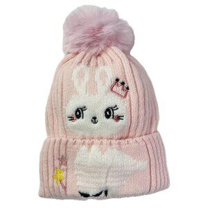 Bunny Kids Boys Girls Winter Pom Pom Xmas Holidays Knitted Warm Hat Beanie-Pink